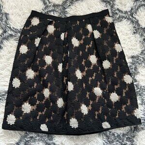 Lida Baday Black Floral Lace Overlay Silk A-Line Skirt
